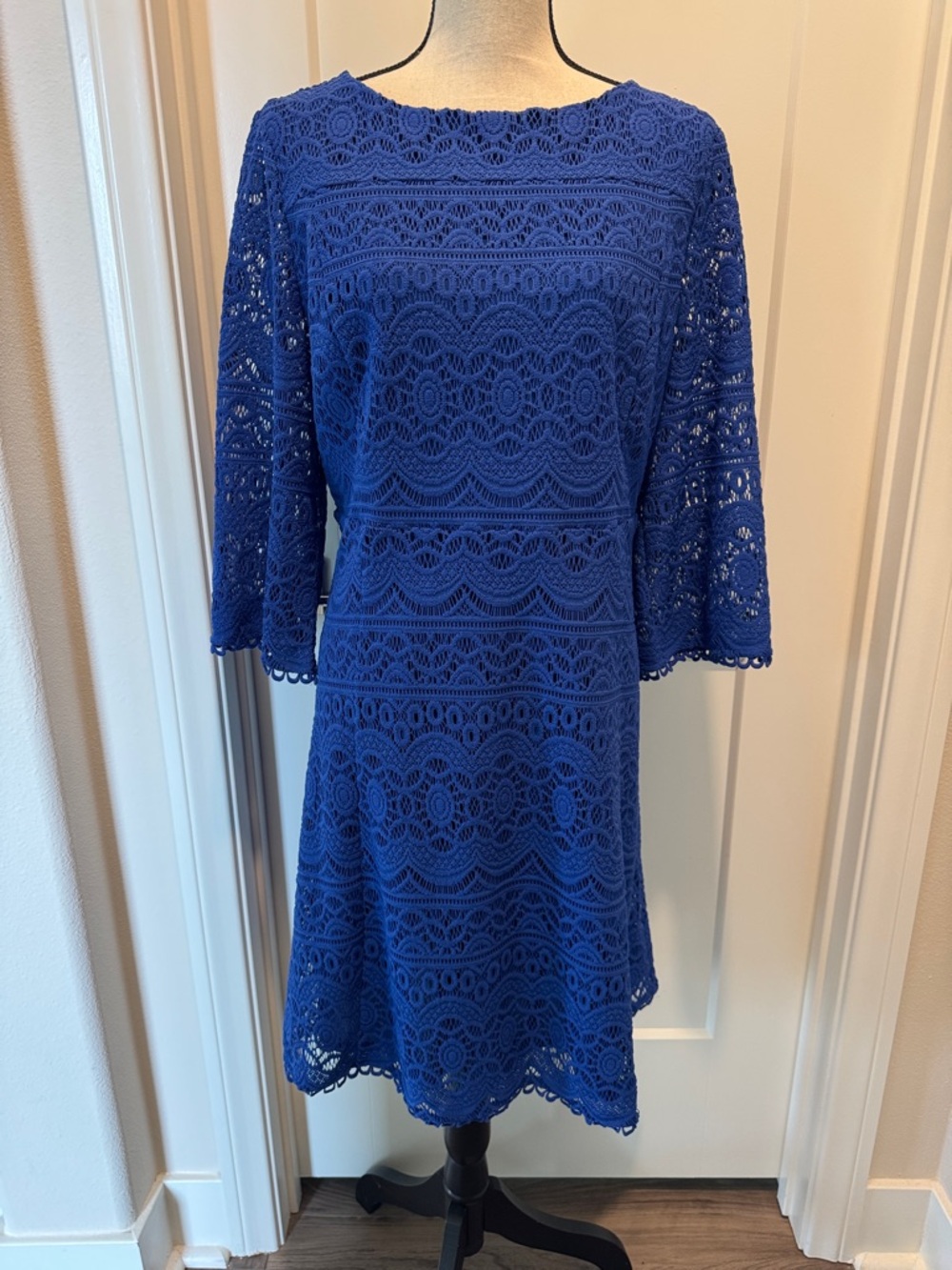 Chico's Cobalt Crochet Lace Long Sleeve Dress